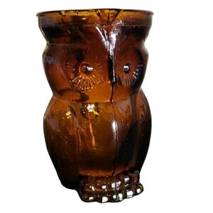 Vintage Brown Amber Glass Owl Mid-Century Modern Kitschy Creamer Taiwan 70s
